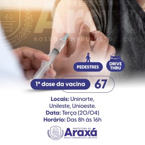 Araxá vacina idosos de 67 anos nesta terça-feira