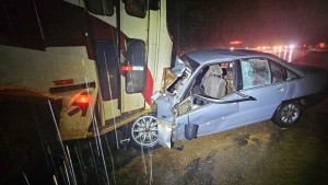 Bombeiros atende colisão entre ônibus e carro na MG 428