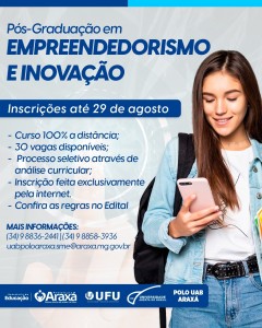 UAB Polo Araxá está com inscrições para curso gratuito de Pós-Graduação em Empreendedorismo e Inovação