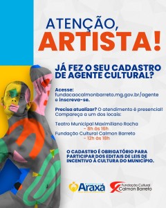 Fundação Cultural convoca artistas para atualizarem o Cadastro de Agente Cultural