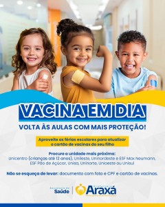 Saúde convoca crianças e adolescentes para atualização do cartão de vacinas durante as férias
