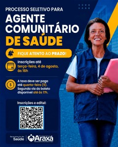 Inscrições para processo seletivo de Agentes Comunitários de Saúde terminam nesta terça-feira (4)