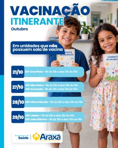 Prefeitura leva vacinação itinerante a 12 unidades de saúde em outubro